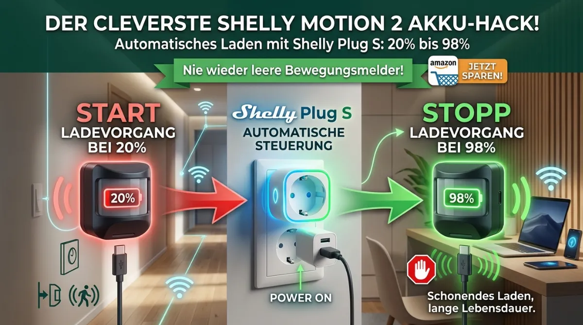Shelly Motion 2 Akku automatisch laden: Nie wieder leer mit dem Shelly Plug S